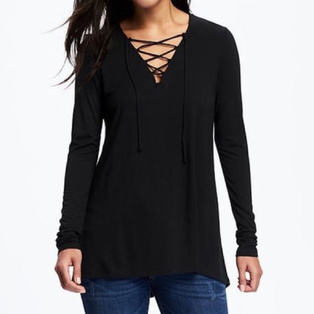 Old Navy Black Lace Up Swing Top